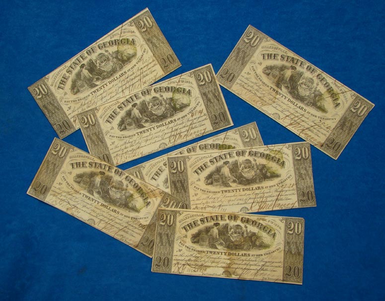 Group of 7 Confederate Georgia $20 Bills Found in the Desk